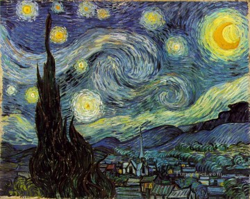  estrellada Lienzo - La Noche Estrellada de van Gogh en tono oscuro